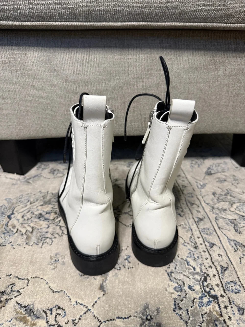 Tory Burch Double-T Combat Boot White Leather